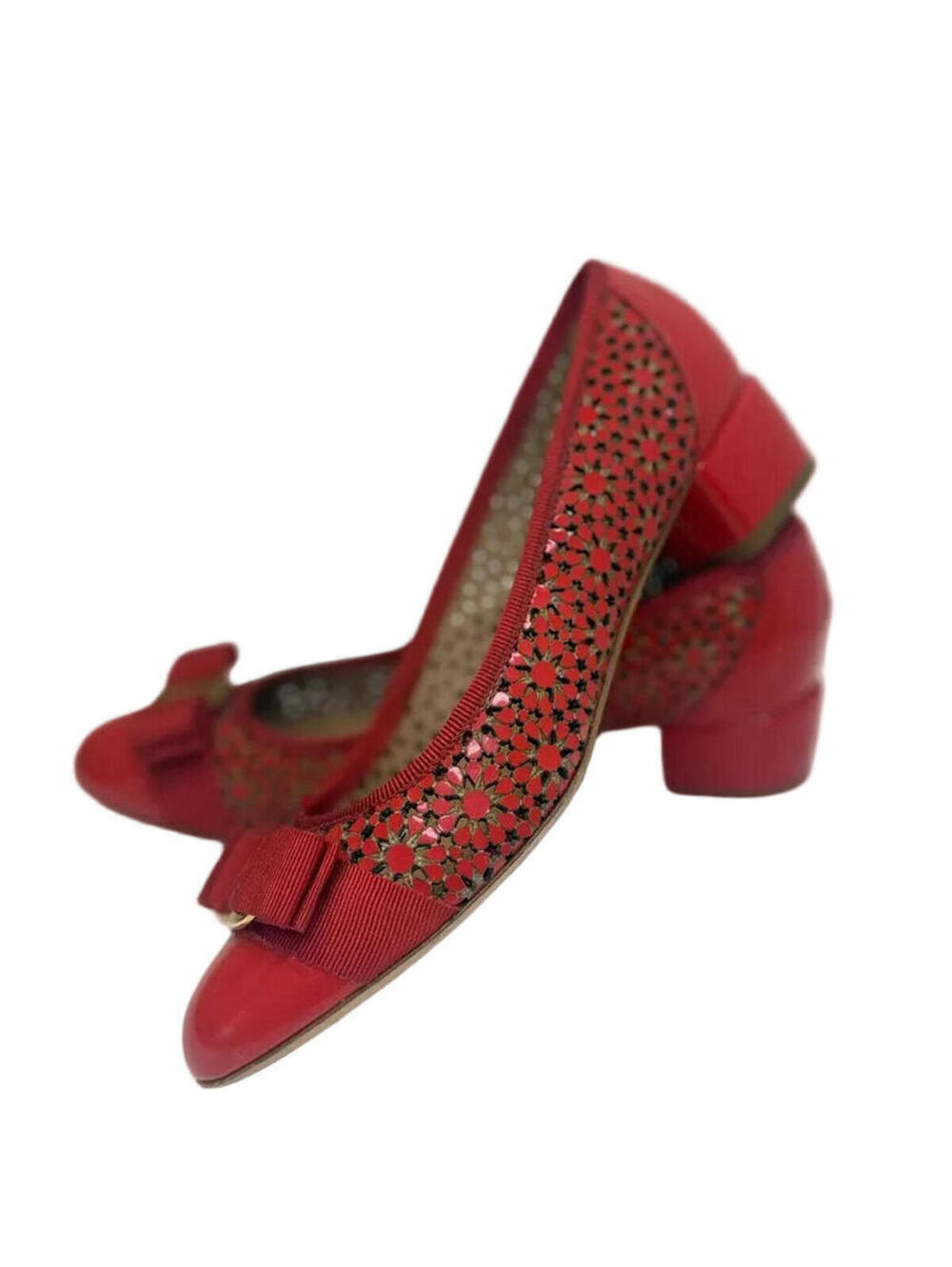 Ferragamo Red Stylish Heeled Flats with Bow